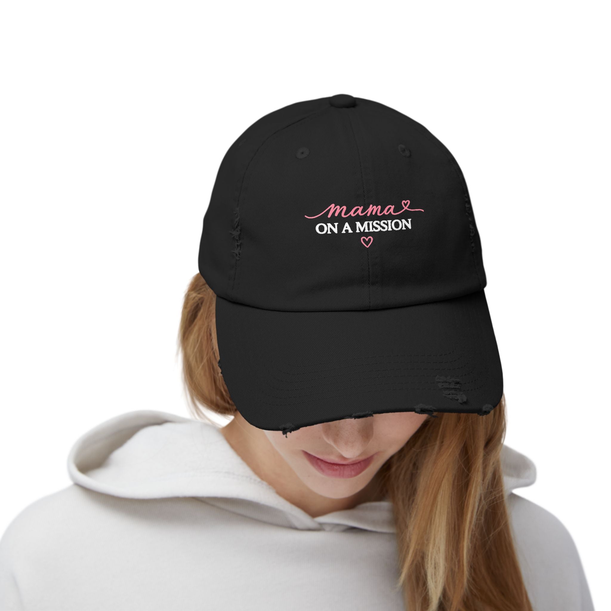 Mama on a Mission Distressed Cap — Embroidered Mom Hat