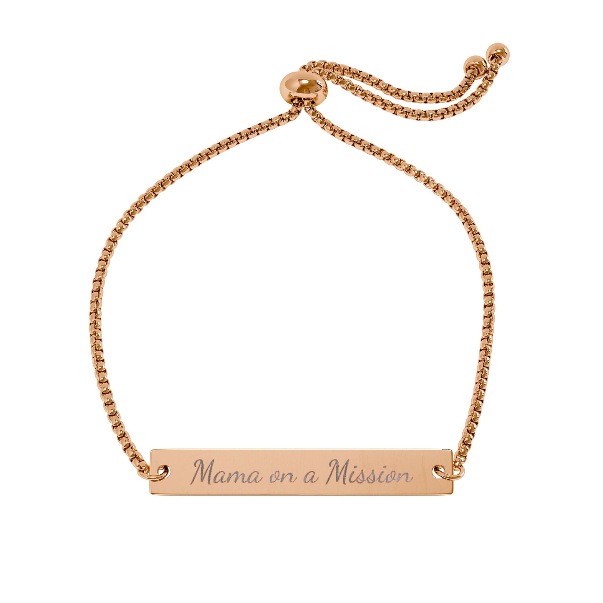 Engravable Adjustable Flat Bar Bracelet — Personalized "Mama on a Mission" Rose Gold