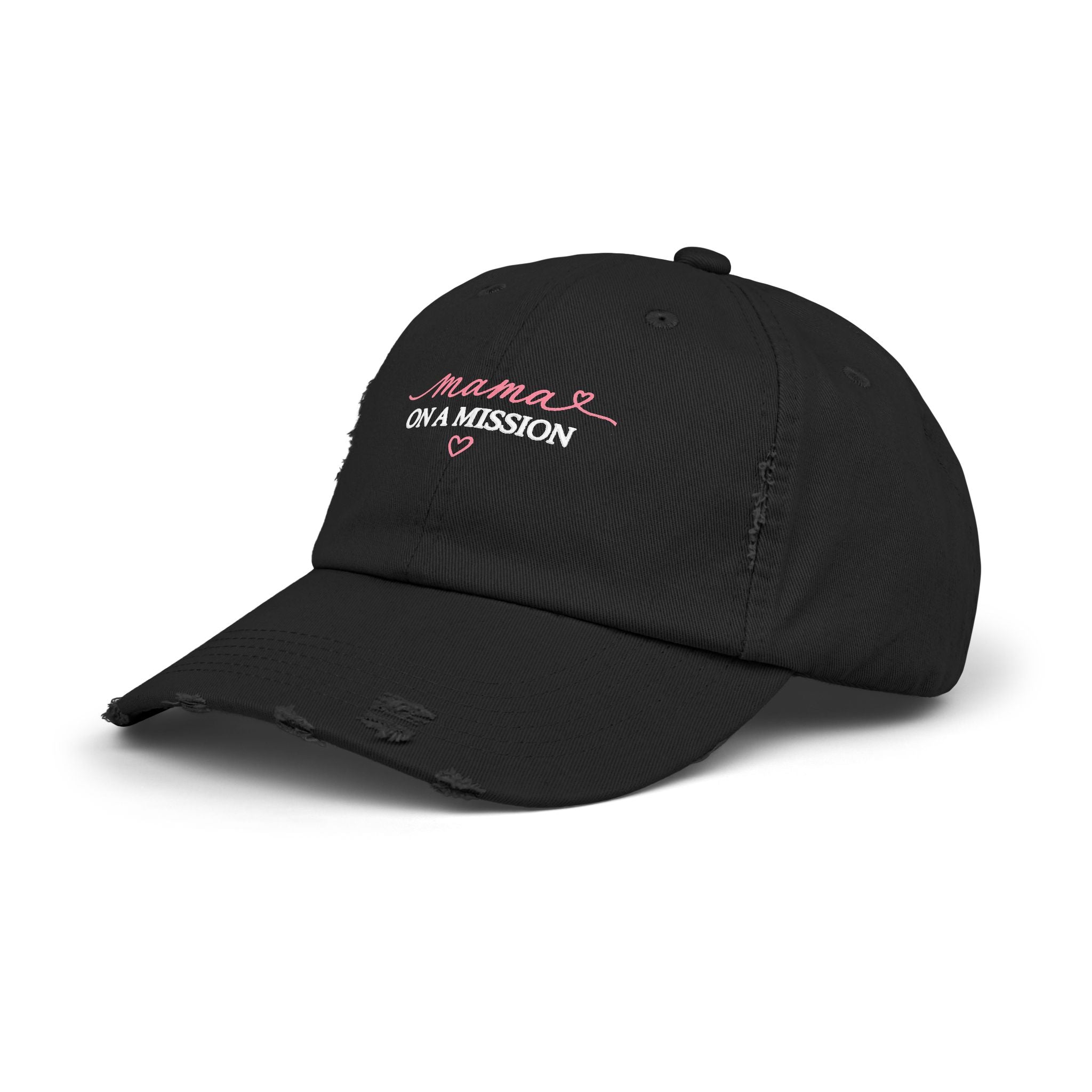 Mama on a Mission Distressed Cap — Embroidered Mom Hat